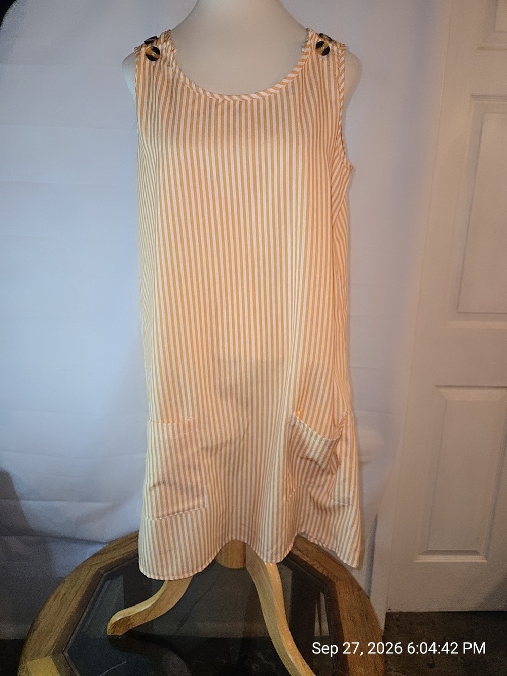 Sleeveless Striped Shift Dress in Light Peach